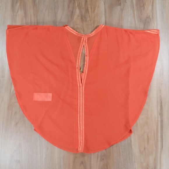 💚Bebe Orange Sheer Zippered Batwing Blouse Small - Picture 2 of 10